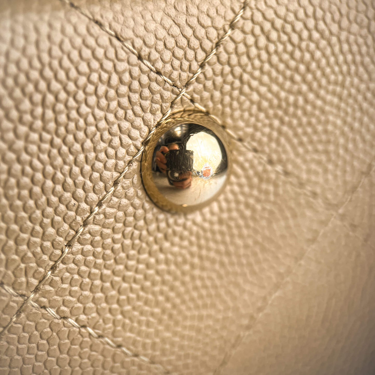 Second hand Chanel CC Caviar Leather Matelassè Tote Shoulder Bag Beige - Tabita Bags