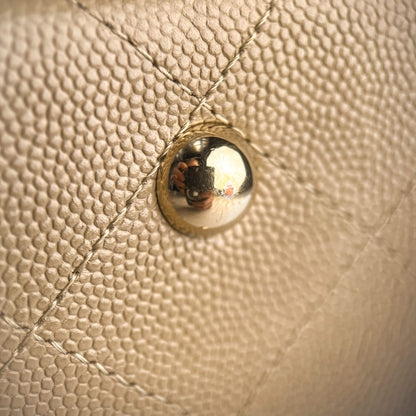 Second hand Chanel CC Caviar Leather Matelassè Tote Shoulder Bag Beige - Tabita Bags