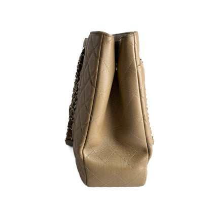 Second hand Chanel CC Caviar Leather Matelassè Tote Shoulder Bag Beige - Tabita Bags