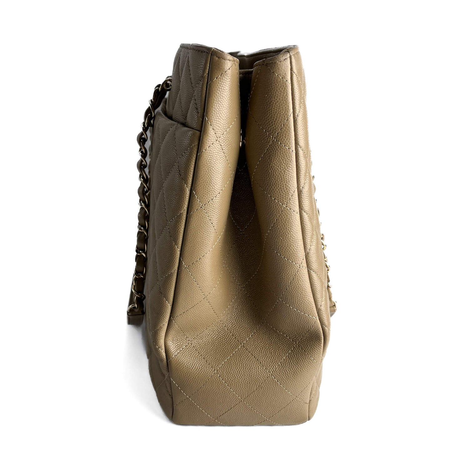 Second hand Chanel CC Caviar Leather Matelassè Tote Shoulder Bag Beige - Tabita Bags