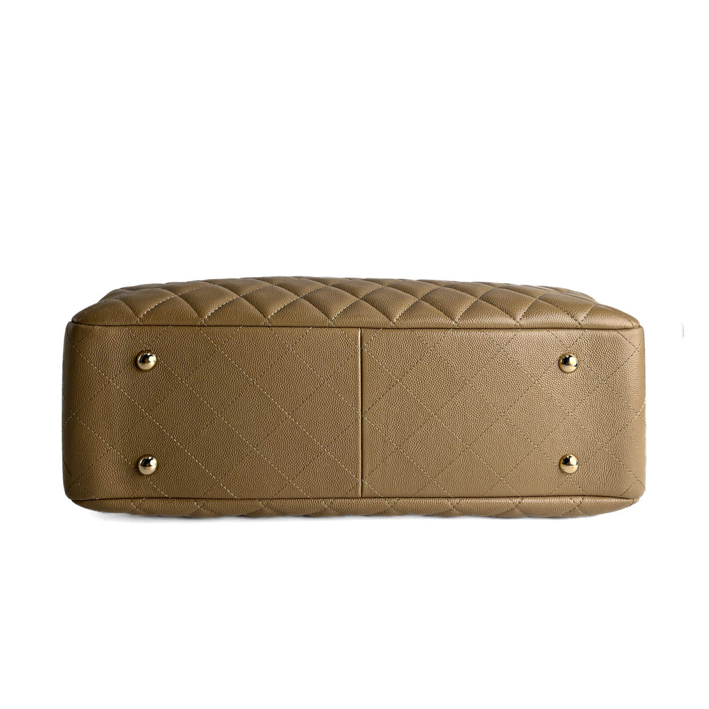 Second hand Chanel CC Caviar Leather Matelassè Tote Shoulder Bag Beige - Tabita Bags