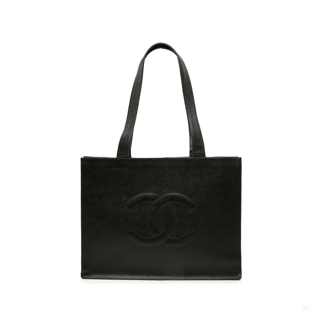 Second hand Chanel CC Caviar Leather Tote Shoulder Bag Black - Tabita Bags