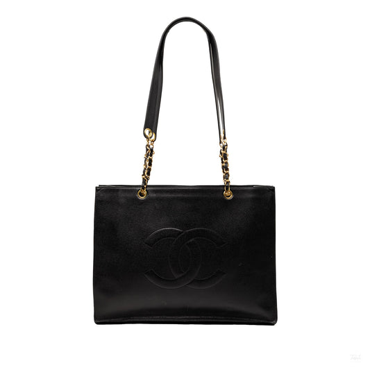 Second hand Chanel CC Caviar Leather Tote Shoulder Bag Black - Tabita Bags
