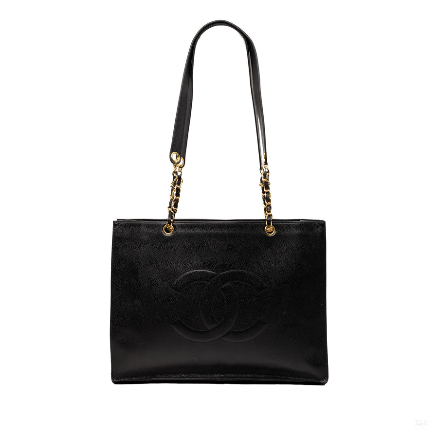 Second hand Chanel CC Caviar Leather Tote Shoulder Bag Black - Tabita Bags