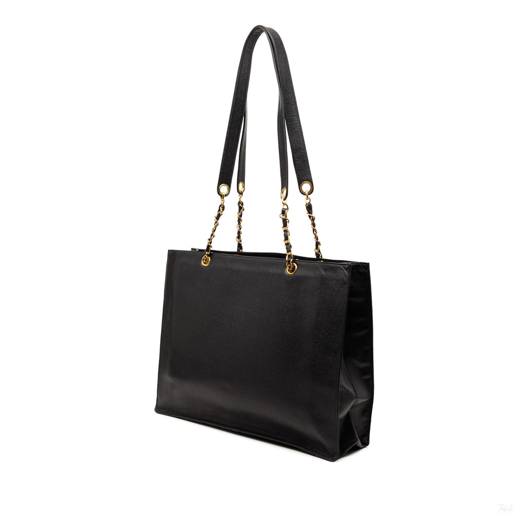 Second hand Chanel CC Caviar Leather Tote Shoulder Bag Black - Tabita Bags