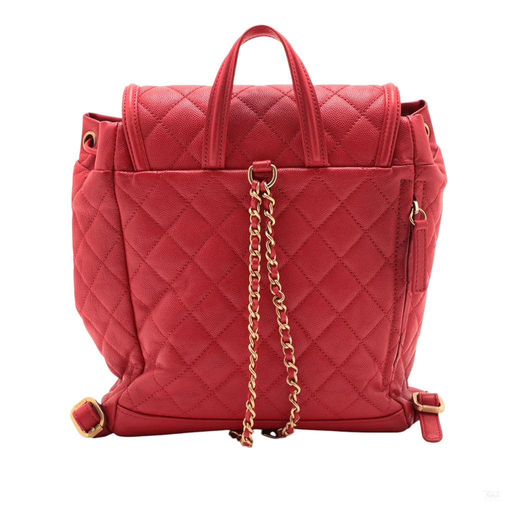 Second hand Chanel CC Filigree Caviar Leather Quilted Backpack Red - Tabita Bags