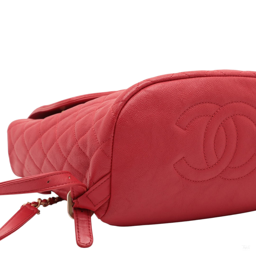 Second hand Chanel CC Filigree Caviar Leather Quilted Backpack Red - Tabita Bags