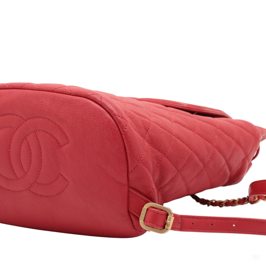 Second hand Chanel CC Filigree Caviar Leather Quilted Backpack Red - Tabita Bags