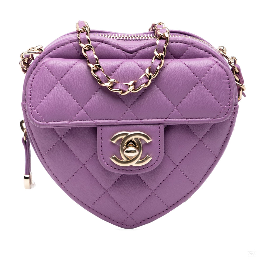 Second hand Chanel CC Lambskin Leather Love Heart Crossbody Purple - Tabita Bags