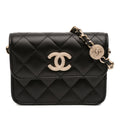 Second hand Chanel CC Lambskin Leather Strass Quilted Clutch With Chain Bag Black - Tabita Bags