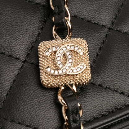 Second hand Chanel CC Lambskin Leather Strass Quilted Clutch With Chain Bag Black - Tabita Bags