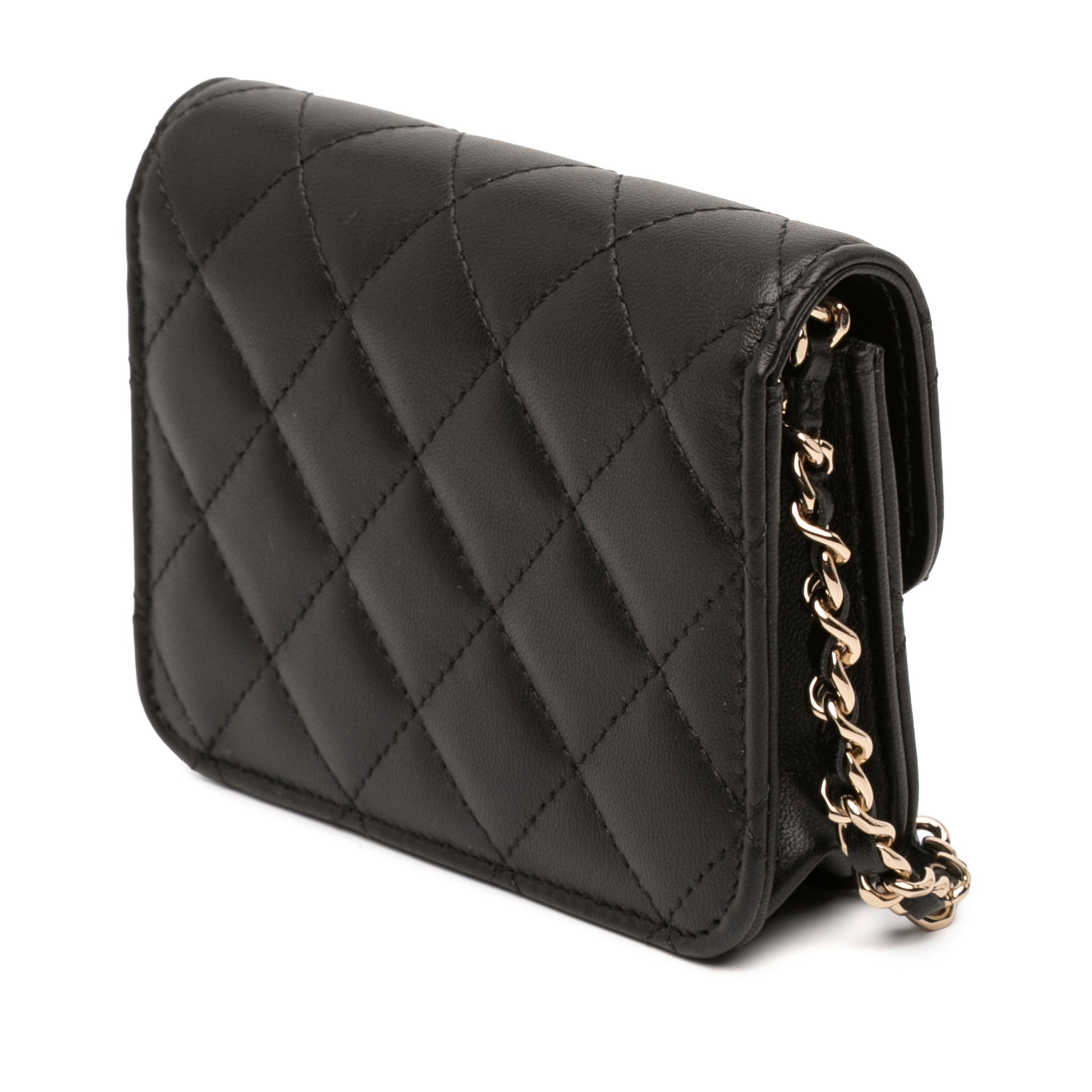 Second hand Chanel CC Lambskin Leather Strass Quilted Clutch With Chain Bag Black - Tabita Bags