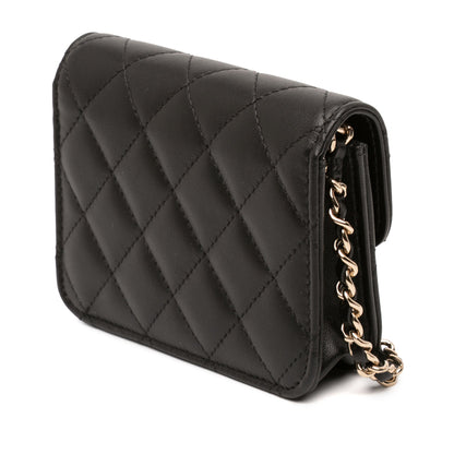 Second hand Chanel CC Lambskin Leather Strass Quilted Clutch With Chain Bag Black - Tabita Bags