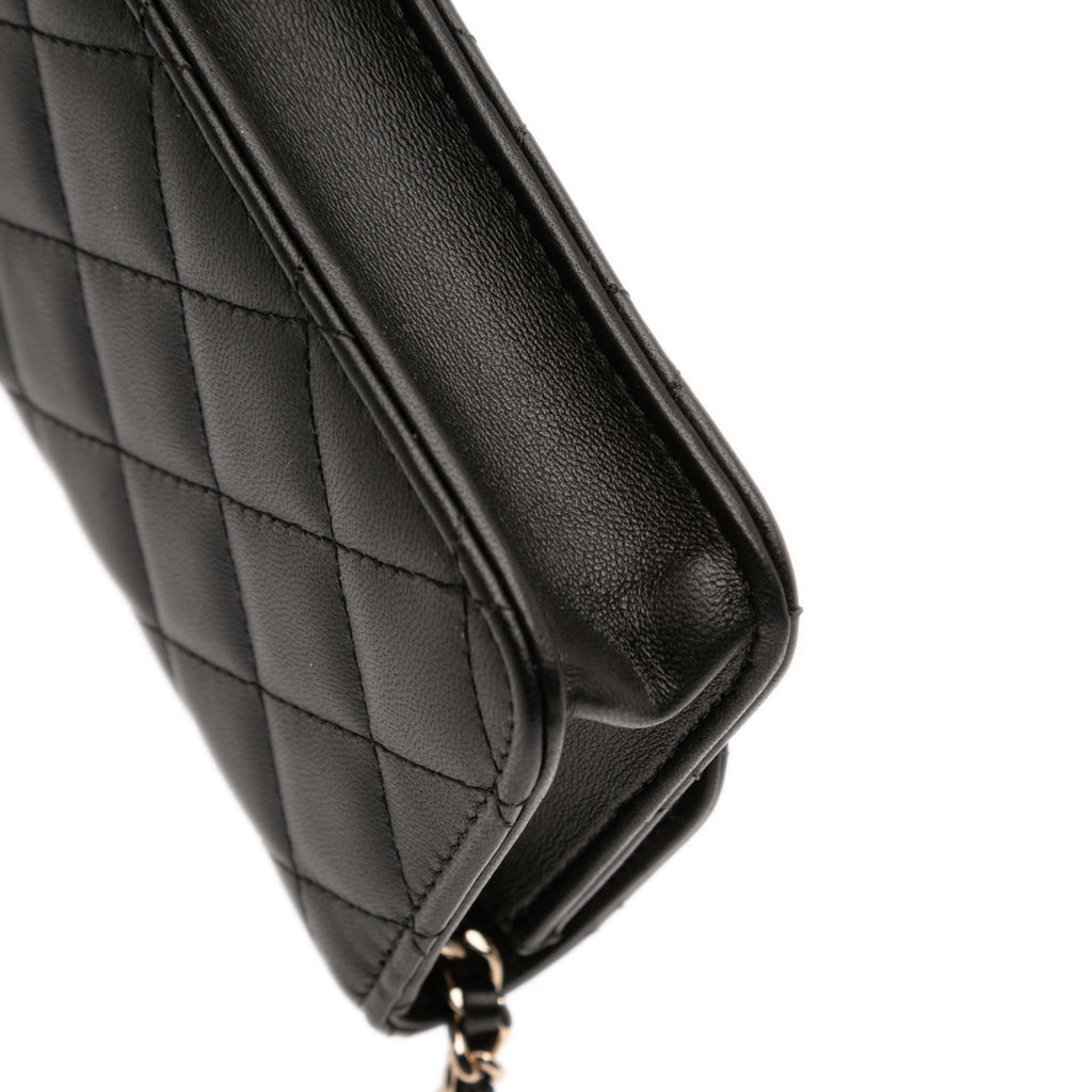 Second hand Chanel CC Lambskin Leather Strass Quilted Clutch With Chain Bag Black - Tabita Bags
