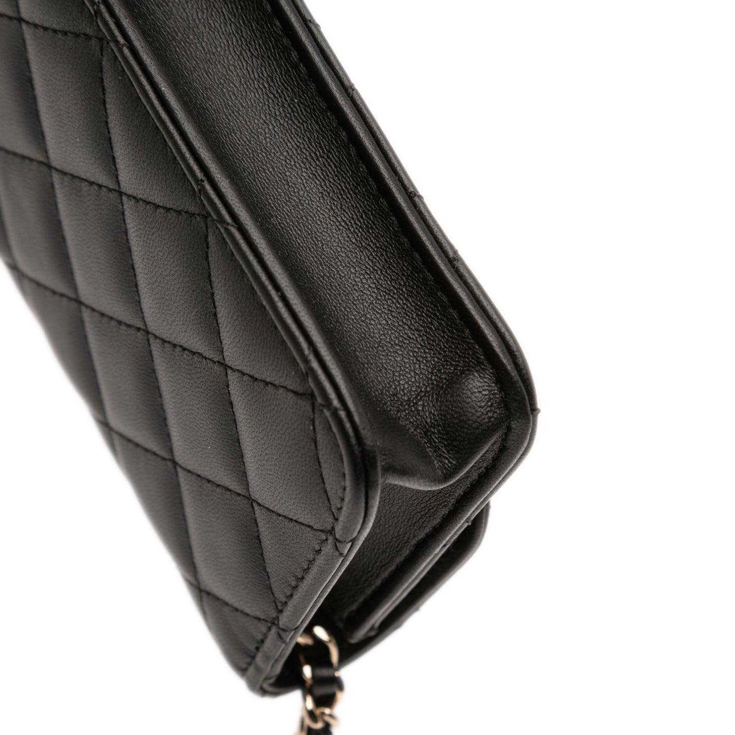 Second hand Chanel CC Lambskin Leather Strass Quilted Clutch With Chain Bag Black - Tabita Bags