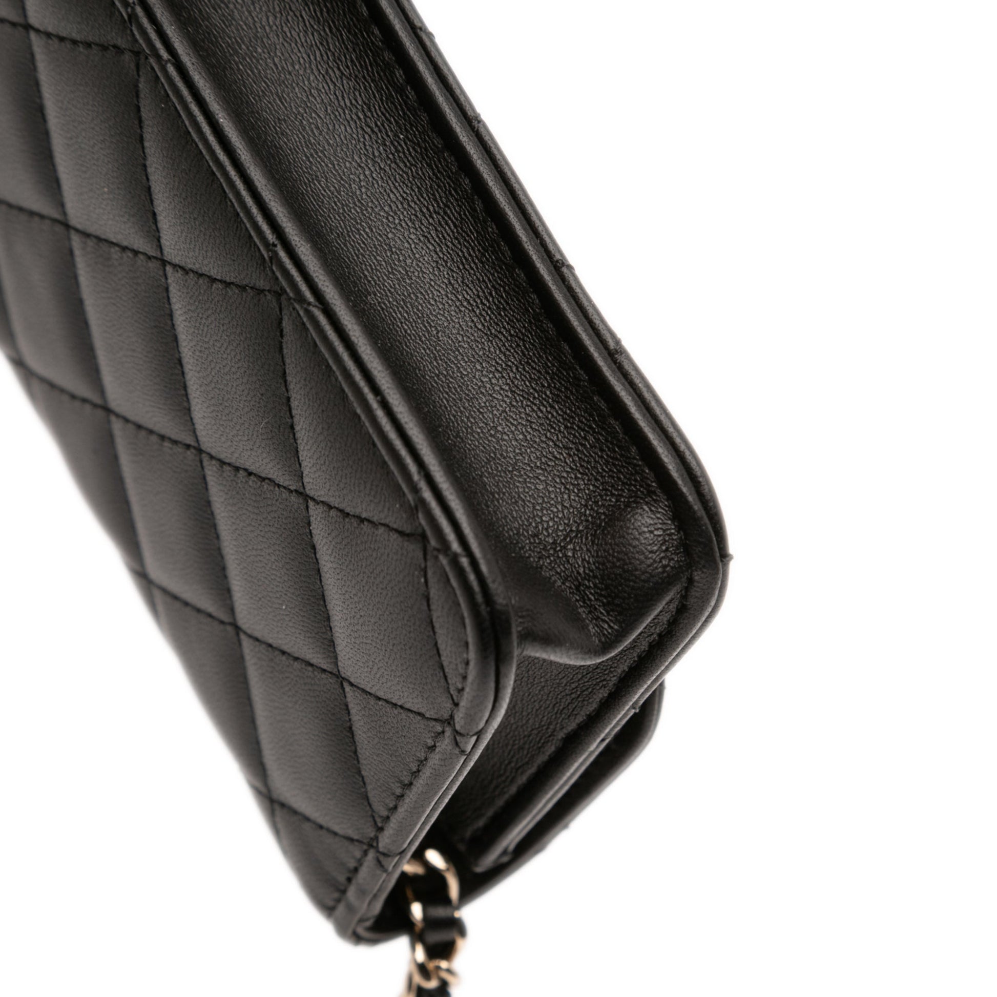 Second hand Chanel CC Lambskin Leather Strass Quilted Clutch With Chain Bag Black - Tabita Bags
