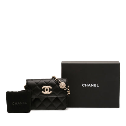 Second hand Chanel CC Lambskin Leather Strass Quilted Clutch With Chain Bag Black - Tabita Bags
