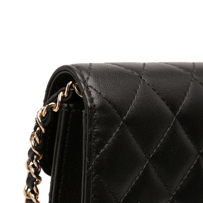 Second hand Chanel CC Lambskin Leather Strass Quilted Clutch With Chain Bag Black - Tabita Bags