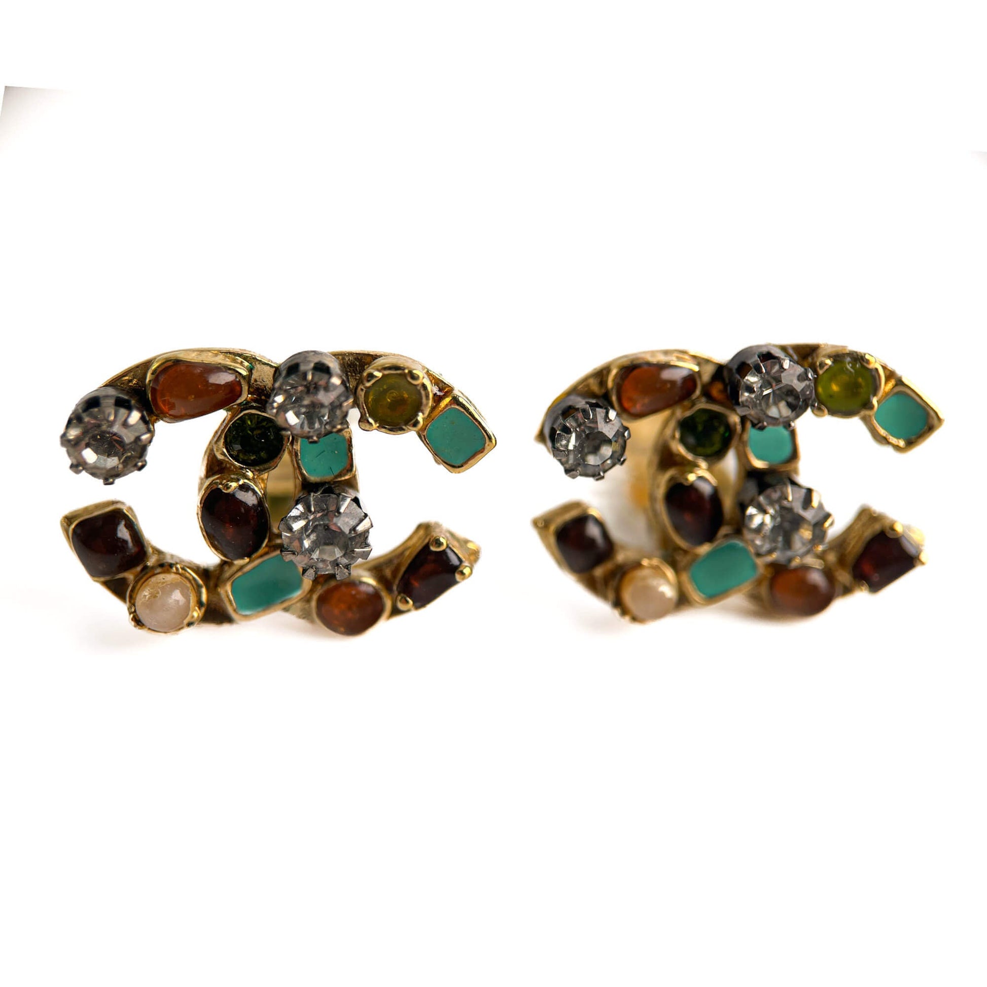 Second hand Chanel CC Metal & Gripoix Glass SCO Earrings Multicolor - Tabita Bags