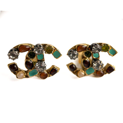 Second hand Chanel CC Metal & Gripoix Glass SCO Earrings Multicolor - Tabita Bags