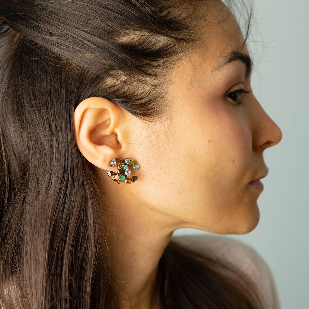 Second hand Chanel CC Metal & Gripoix Glass SCO Earrings Multicolor - Tabita Bags