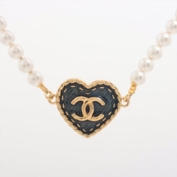 Second hand Chanel CC Metal Necklace Heart and Pearls Gold - Tabita Bags