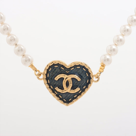 Second hand Chanel CC Metal Necklace Heart and Pearls Gold - Tabita Bags