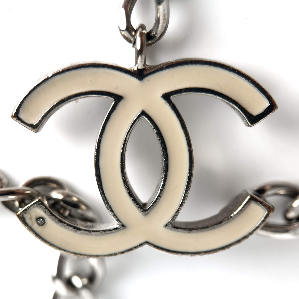 Second hand Chanel CC Metal Thin Belt 95 White - Tabita Bags