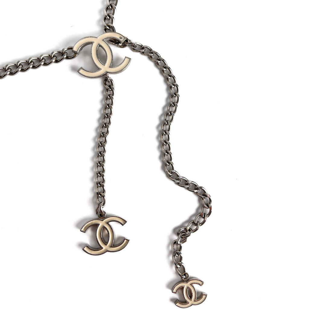 Second hand Chanel CC Metal Thin Belt 95 White - Tabita Bags