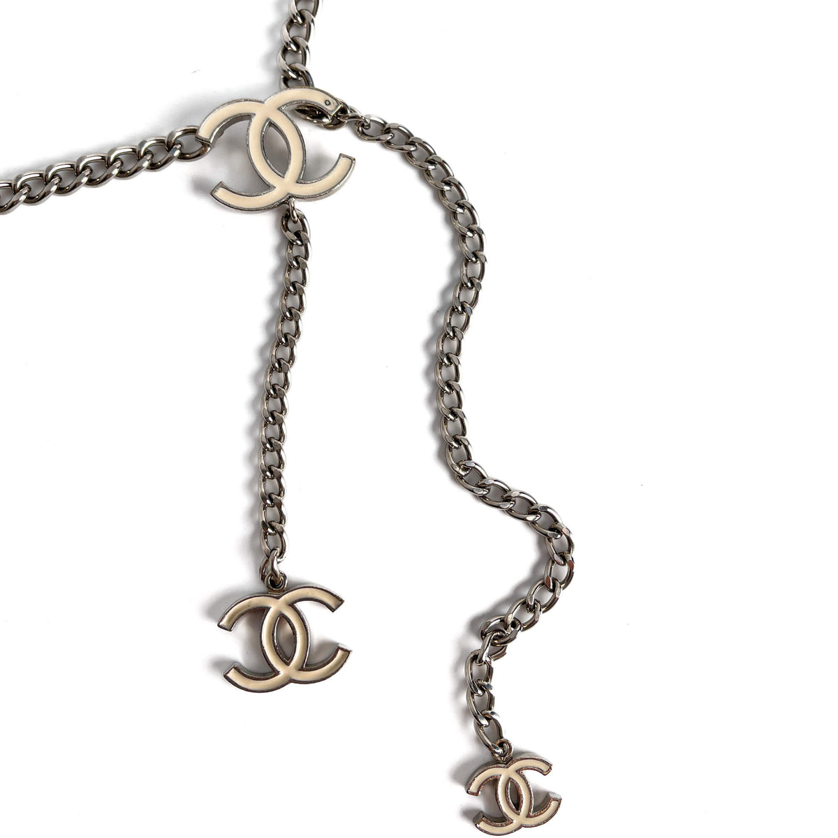 Second hand Chanel CC Metal Thin Belt 95 White - Tabita Bags