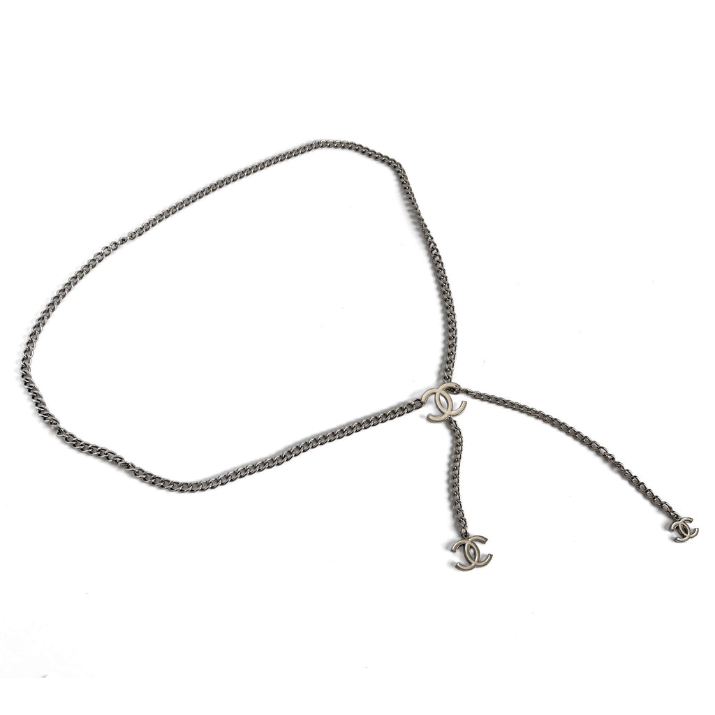 Second hand Chanel CC Metal Thin Belt 95 White - Tabita Bags