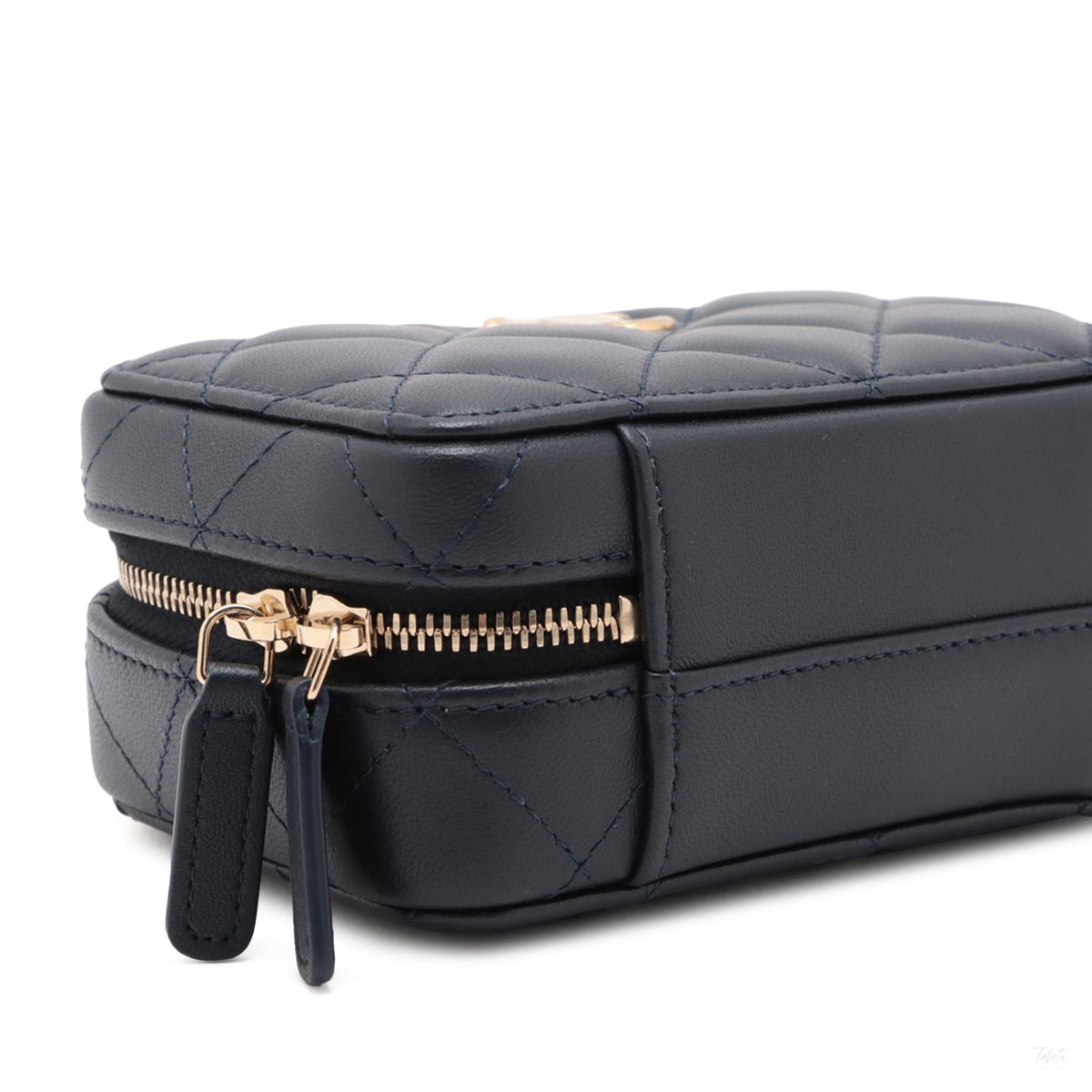 Second hand Chanel CC Mini Lambskin Leather Quilted Chain Top Handle Vanity Case Handbag Blue - Tabita Bags