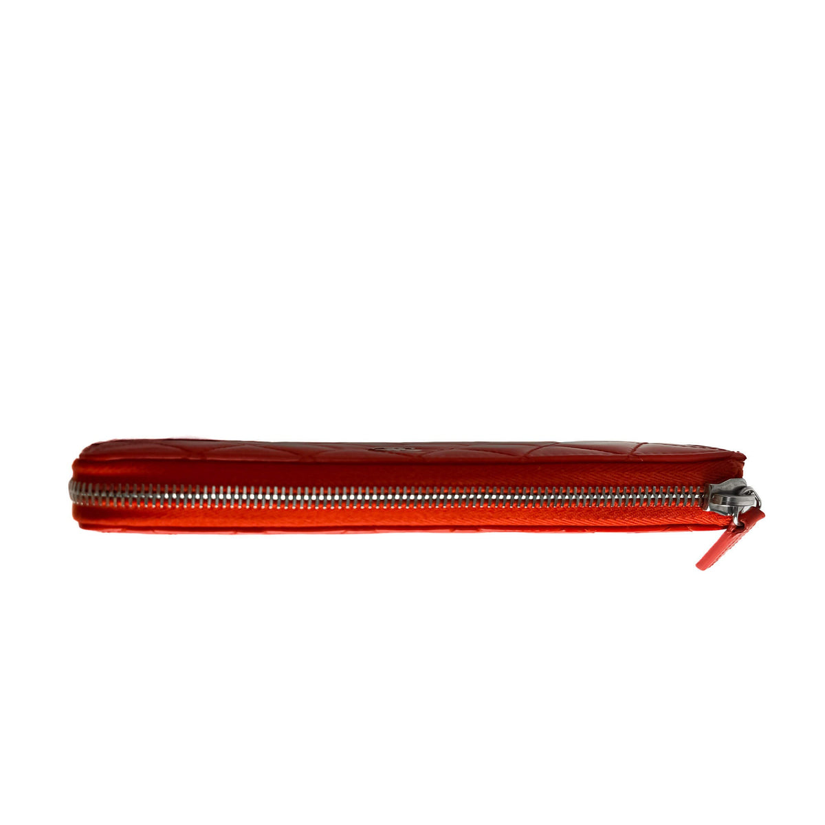 Second hand Chanel CC Quilted Patent Leather Long Zip Around Wallet Coral Red - Tabita Bags