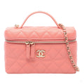 Second hand Chanel CC Small Caviar Leather Quilted Vanity Case Handbag Pink - Tabita Bags