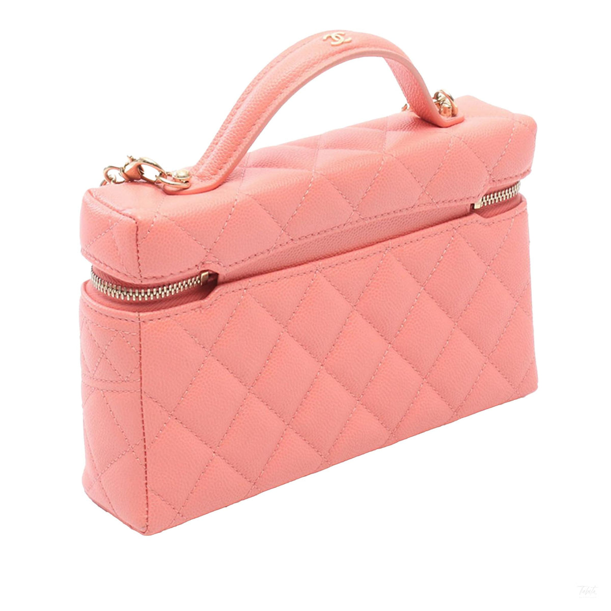 Second hand Chanel CC Small Caviar Leather Quilted Vanity Case Handbag Pink - Tabita Bags