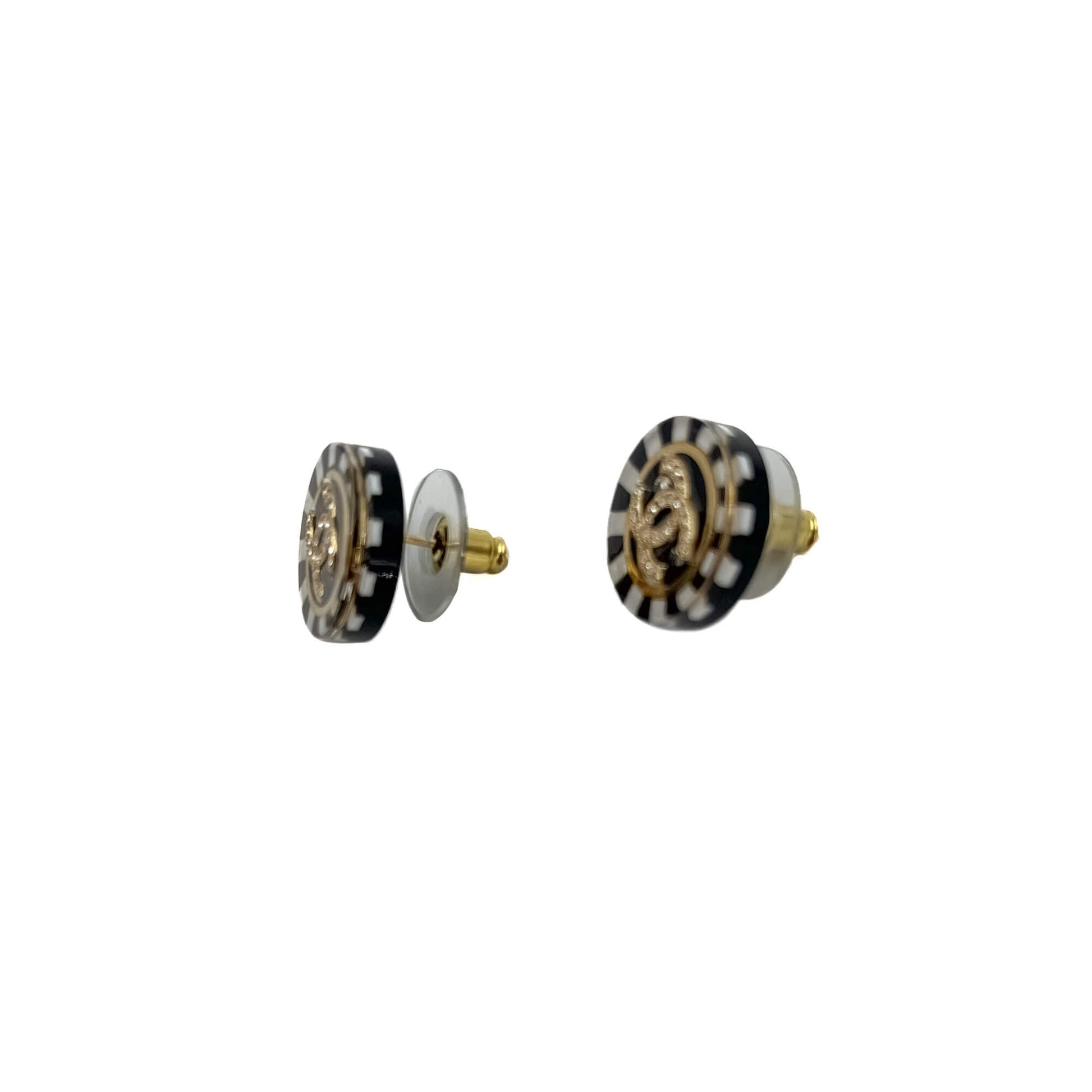 Second hand Chanel CC Stud Earrings Black & White - Tabita Bags