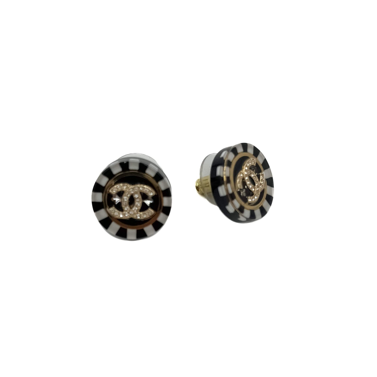 Second hand Chanel CC Stud Earrings Black & White - Tabita Bags