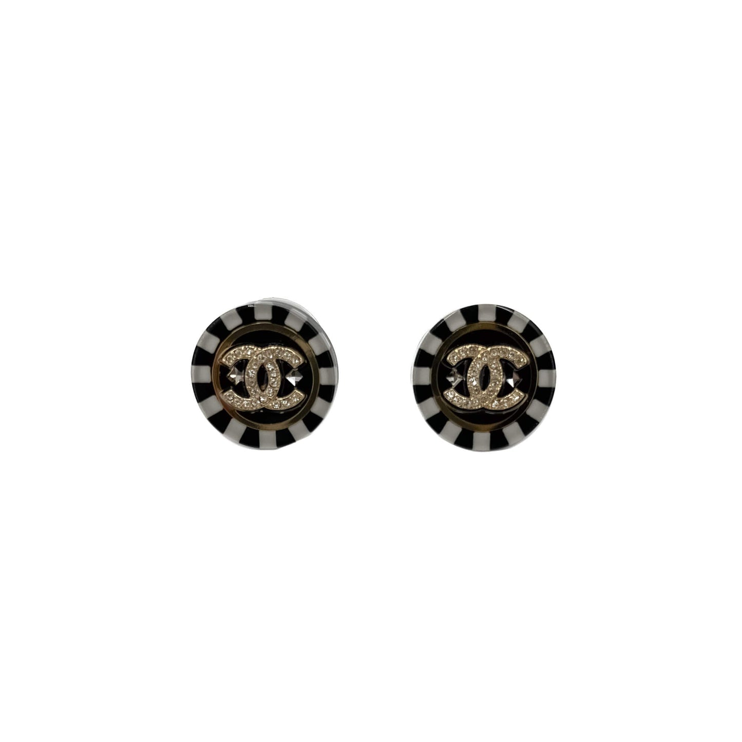 Second hand Chanel CC Stud Earrings Black & White - Tabita Bags