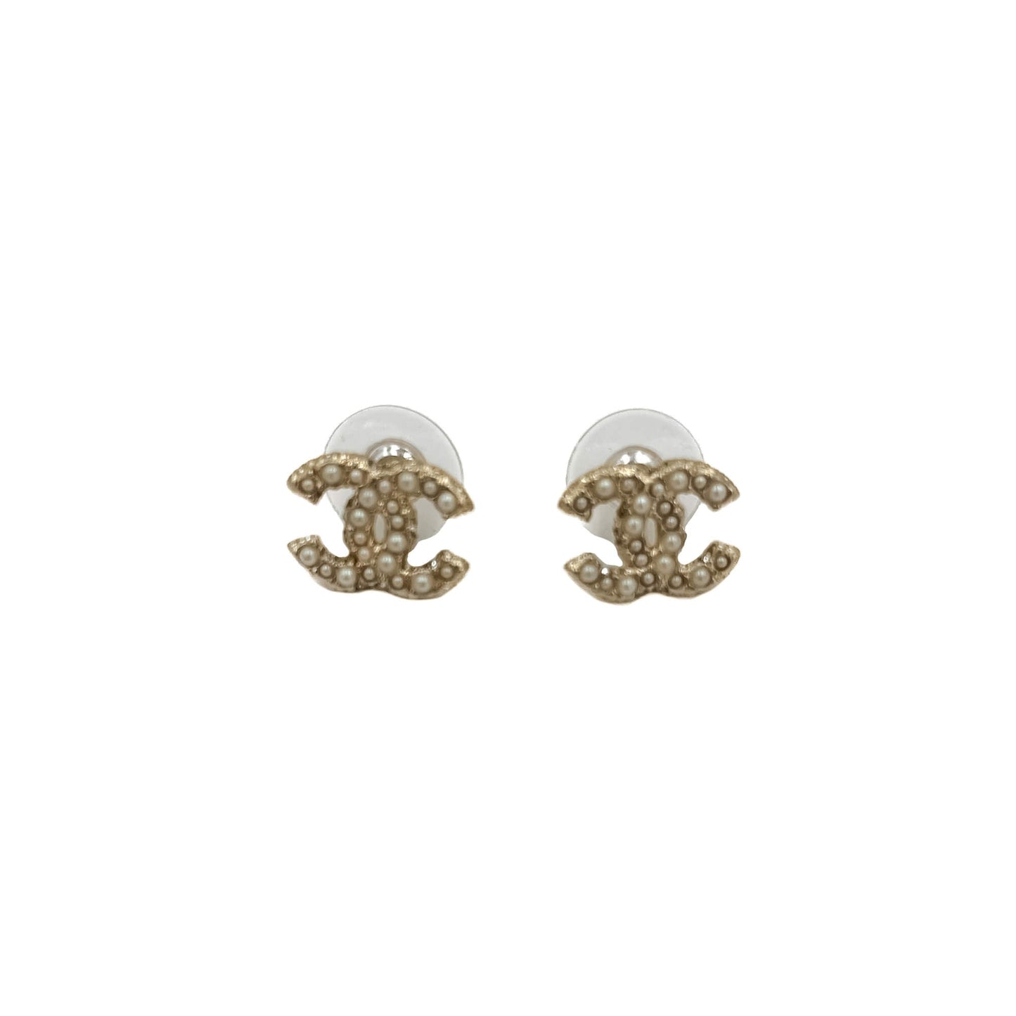 Second hand Chanel CC Stud Earrings Pearly White - Tabita Bags