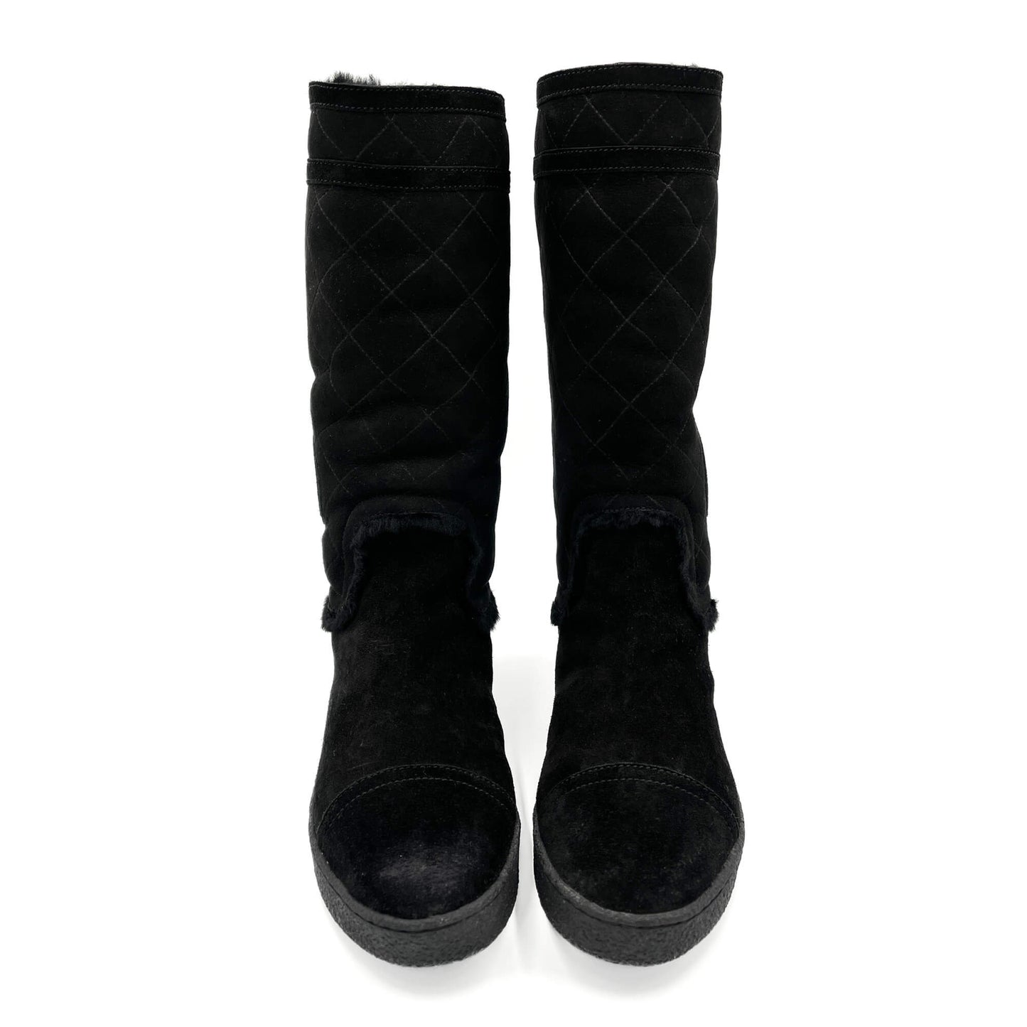 Second hand Chanel CC Suede Flat Boots 40 Black - Tabita Bags