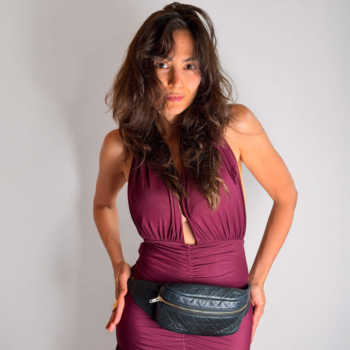 Second hand Chanel Chain Fanny Pack Lambskin Leather Quilted Belt Bag Black - Tabita Bags