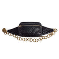 Second hand Chanel Chain Fanny Pack Lambskin Leather Quilted Belt Bag Black - Tabita Bags