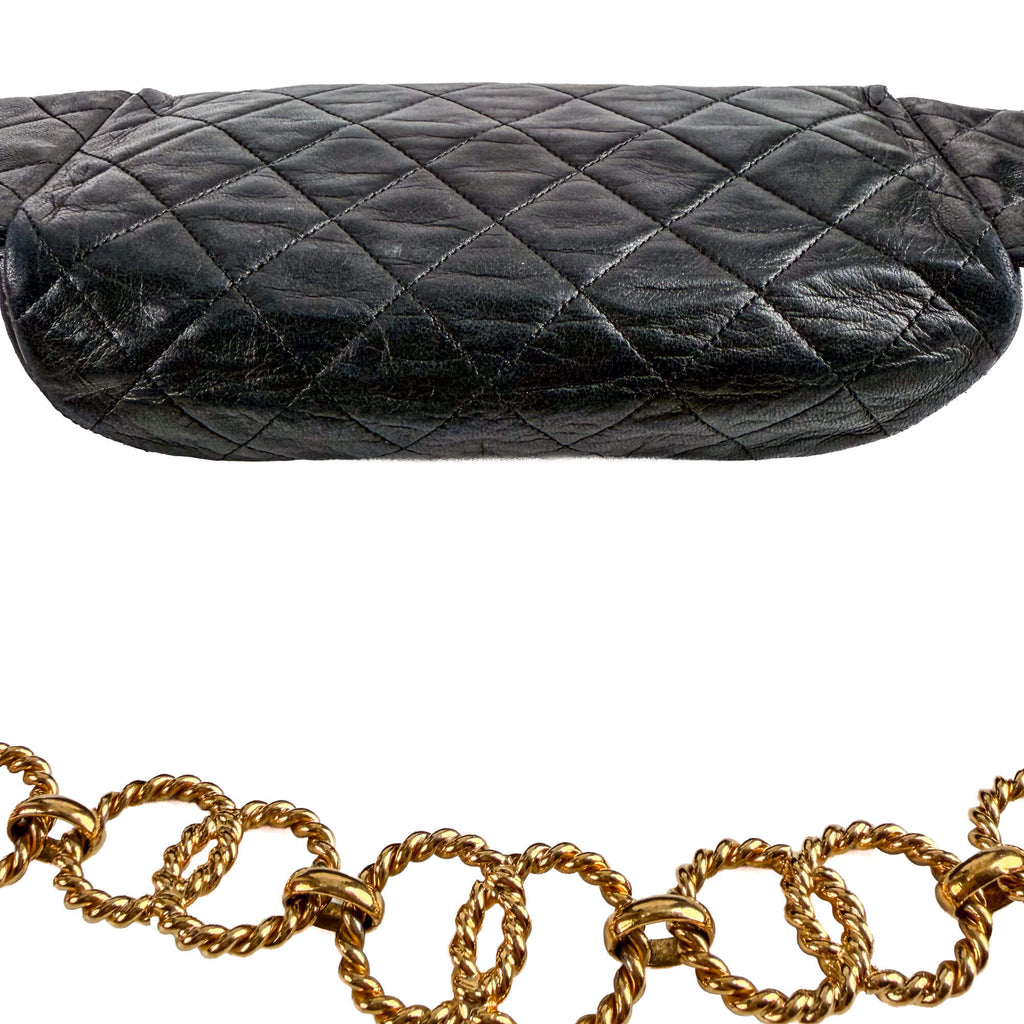 Second hand Chanel Chain Fanny Pack Lambskin Leather Quilted Belt Bag Black - Tabita Bags