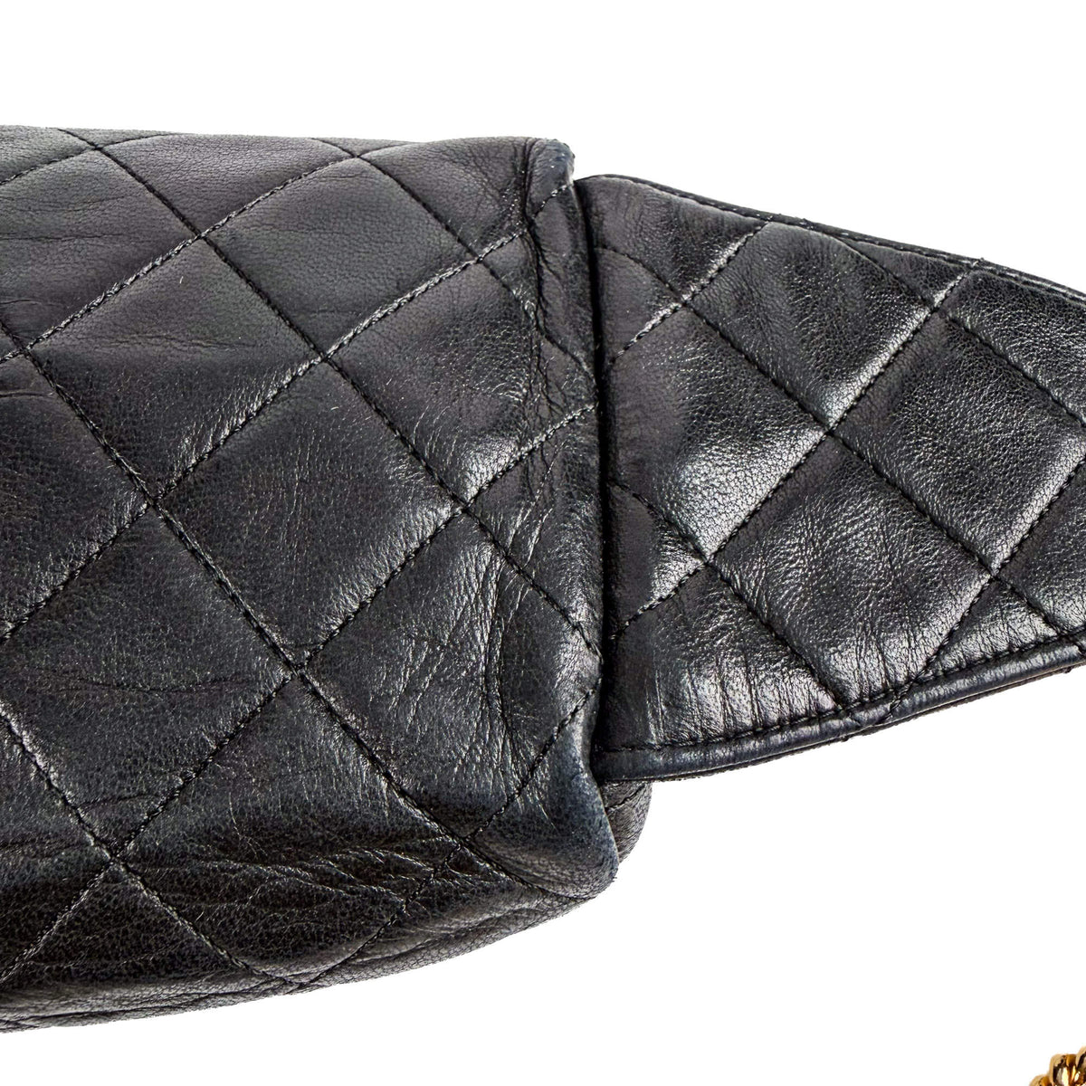 Second hand Chanel Chain Fanny Pack Lambskin Leather Quilted Belt Bag Black - Tabita Bags