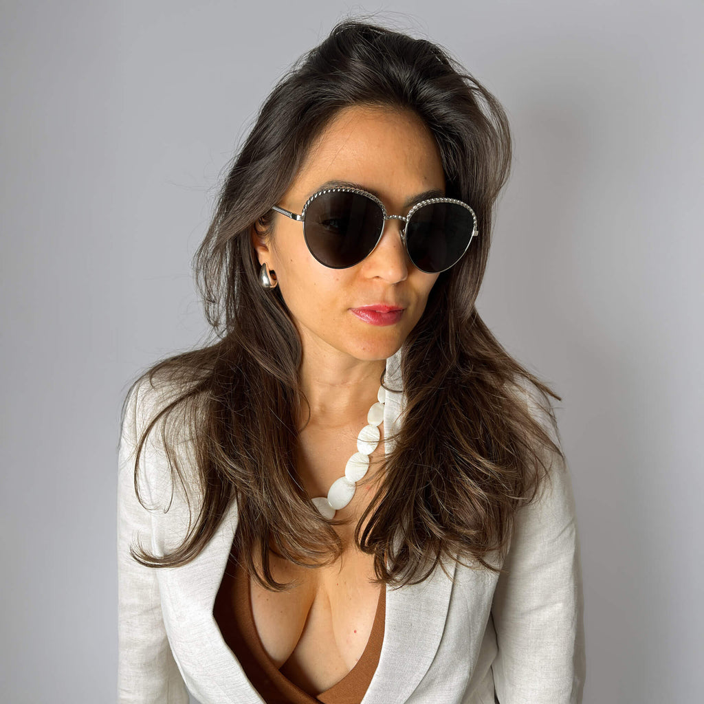 Second hand Chanel Chain Metal Sunglasses Black - Tabita Bags
