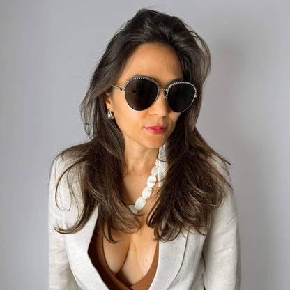 Second hand Chanel Chain Metal Sunglasses Black - Tabita Bags