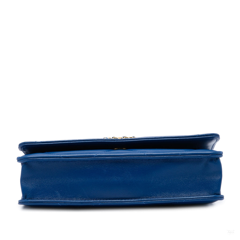 Second hand Chanel CHANEL 19 Lambskin Leather Matelassè Wallet on Chain Handbag Blue - Tabita Bags