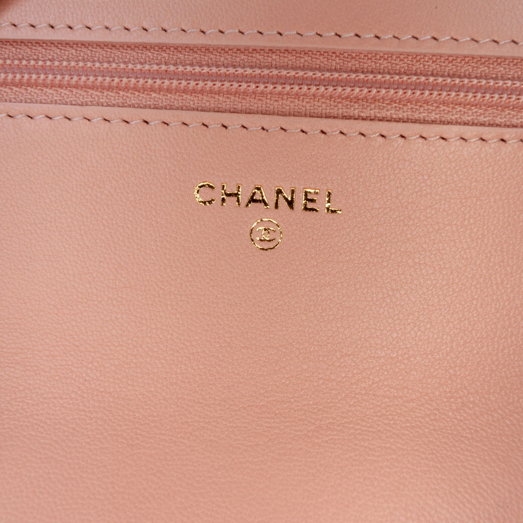 Second hand Chanel CHANEL 19 Lambskin Leather Matelassè Wallet on Chain Handbag Pink - Tabita Bags
