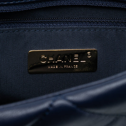 Second hand Chanel CHANEL 19 Large Lambskin Leather Matelassè Flap Handbag Blue - Tabita Bags