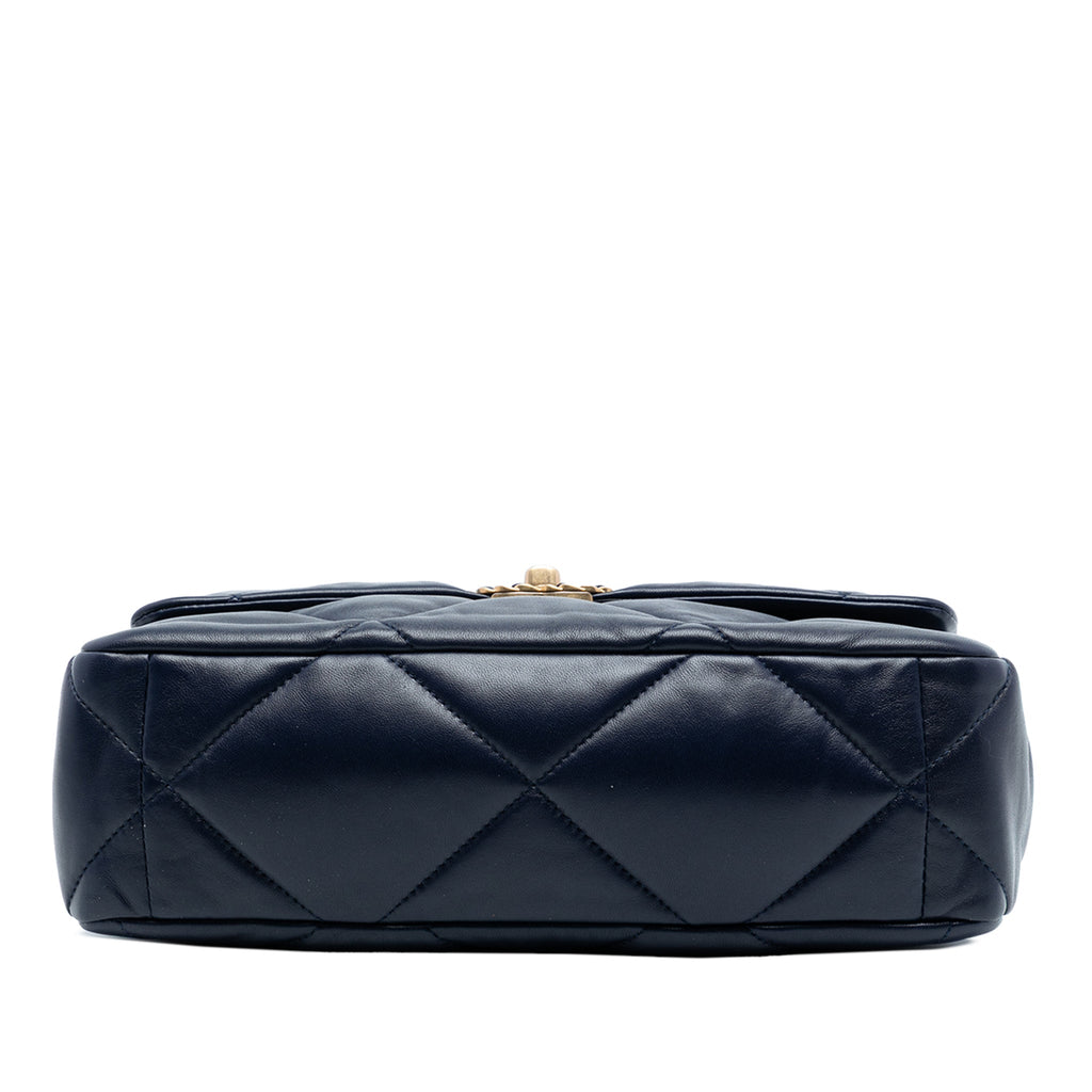 Second hand Chanel CHANEL 19 Large Lambskin Leather Matelassè Flap Handbag Blue - Tabita Bags